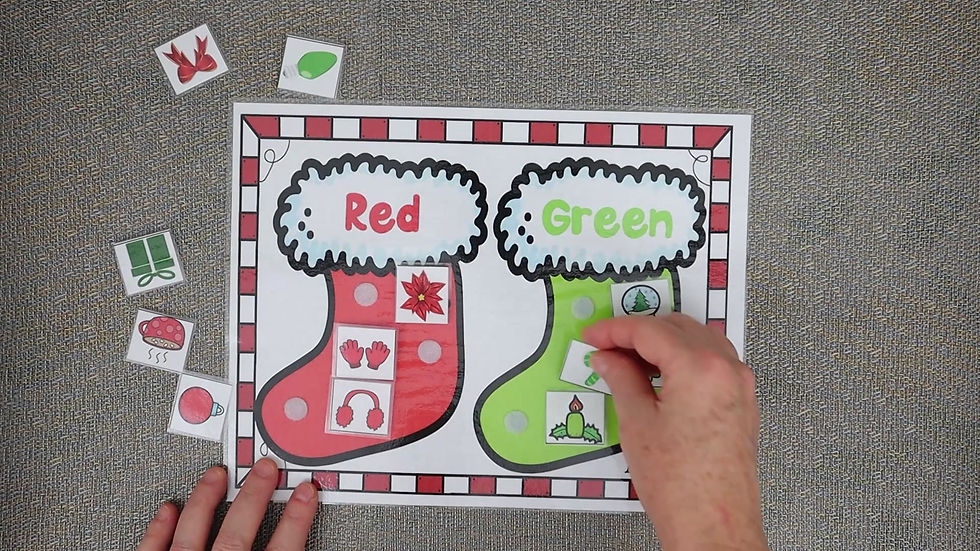 Thumbnail: Red + Green Color Sorting Activity, Match Winter Objects to the Stockings!