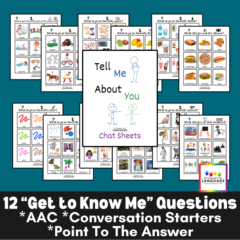 Tell Me About You Chat Sheets, 12 Personal Questions with 9 Answer Choices, AAC