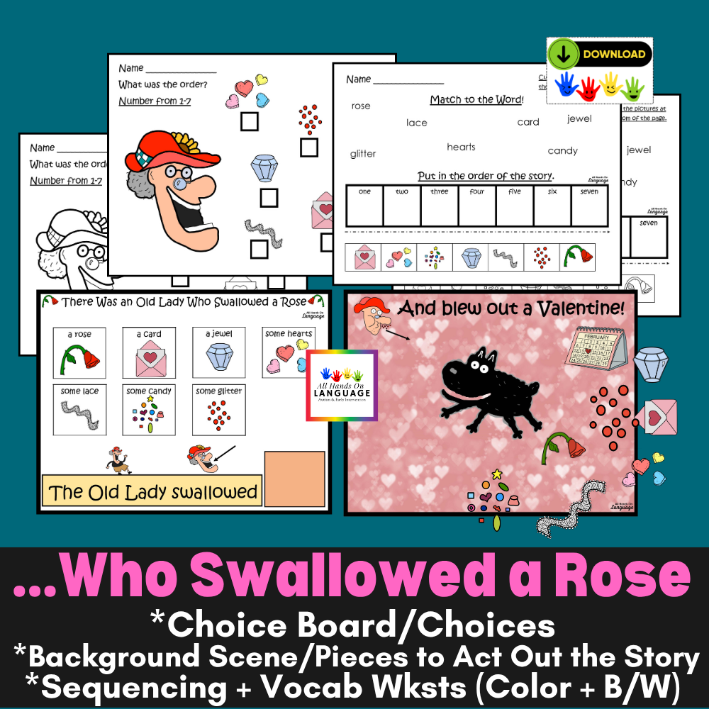 Old Lady Who Swallowed a Rose Story Activities, Sentences + Sequencing