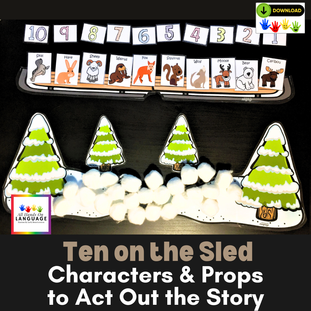 Ten On The Sled Story Props: Winter Animals & Number Cards, Plus Coloring Book