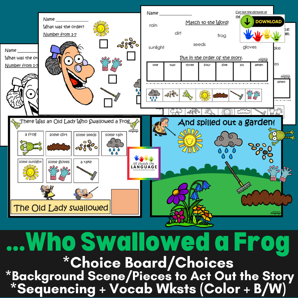 Old Lady Who Swallowed a Frog Story Activities, Sentences + Sequencing