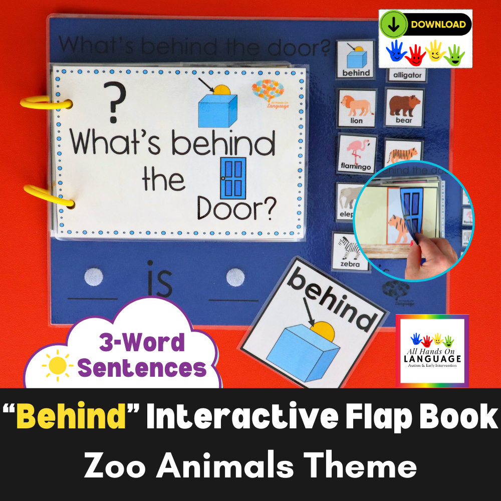 BEHIND Interactive FLAP Book + Simplified Sentence, Zoo Animals, Autism, Speech