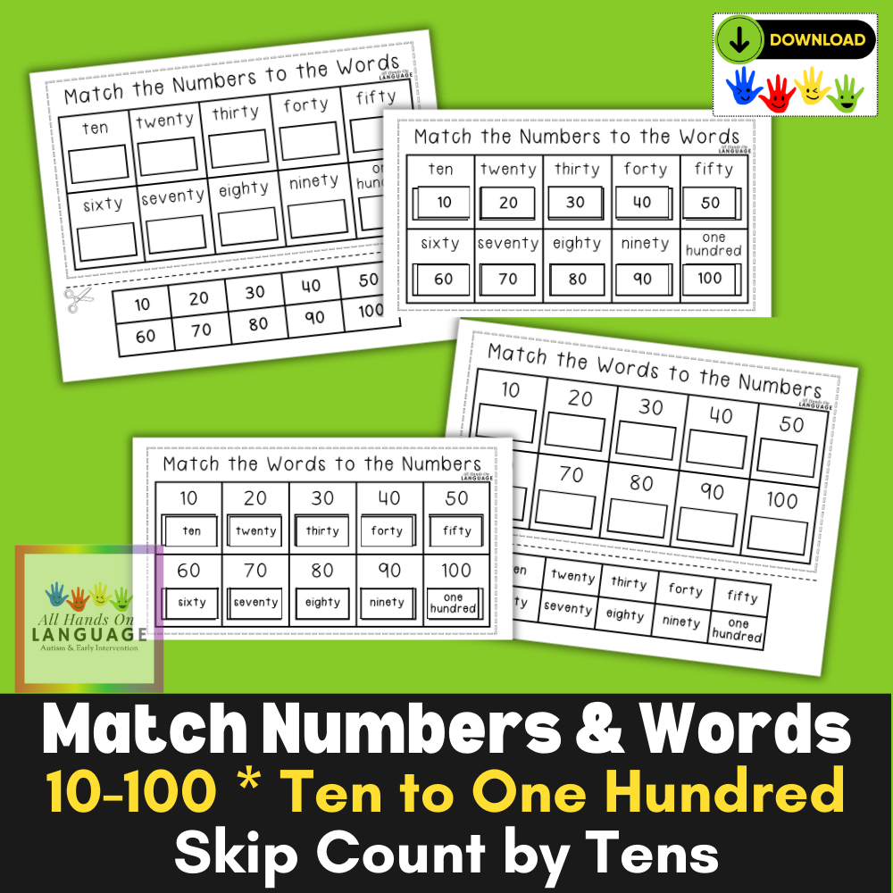 Numbers 10-100 Match Numbers and Words Activities, Skip Count by Tens
