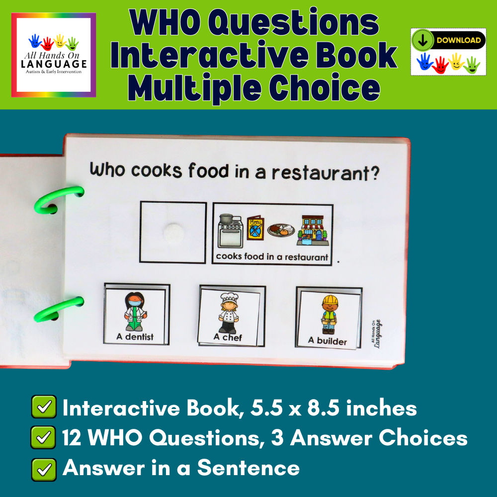 Who? Interactive Book of Questions and Answers, Autism, Speech, Comprehension