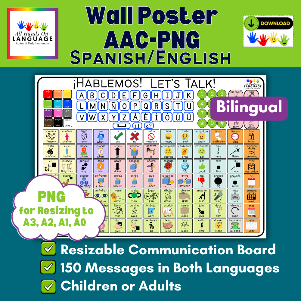 Spanish/English Let's Talk-150 Communication Board Wall Poster - Resizable PNG