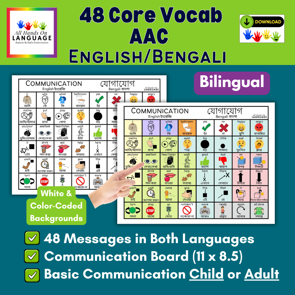 Bilingual Bengali + English Communication Board-48, Aided-Language, AAC, Speech