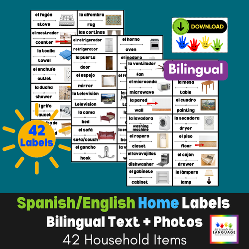 Bilingual Spanish/English Labels for Home, 42 Household Words with ...