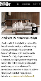 Digital feature highlighting Andreea De Mirabela Design within Condé Nast Traveller's curated "On the Move: Traveller Gifts" collection, showcasing the studio's refined contemporary interior design services.