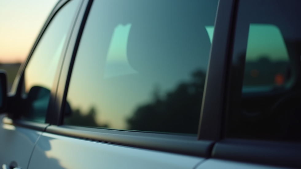 Close-up view of a car window showing different tint shades side by side