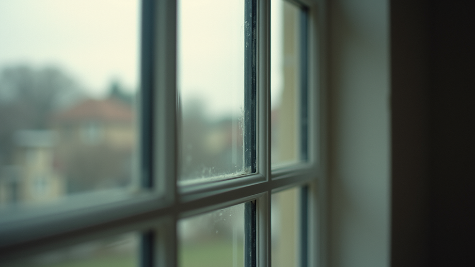 Close-up view of a residential window with reflective tint film