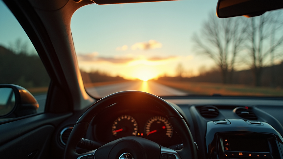Eye-level view of car dashboard and tinted window showing reduced sunlight inside