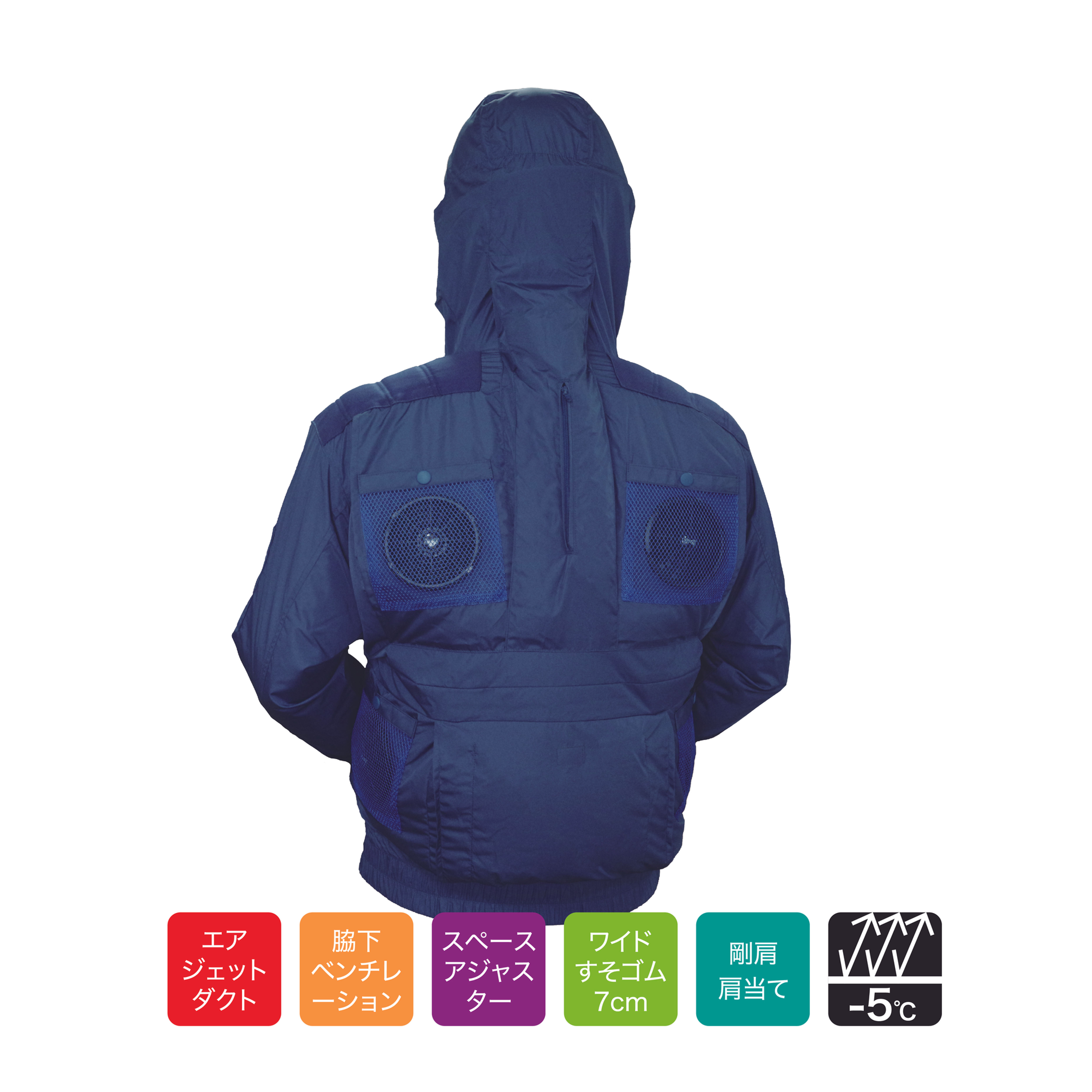 鉄筋屋さんの空調服 EK2470 剛肩フードフルハーネス4ファン(服のみ)