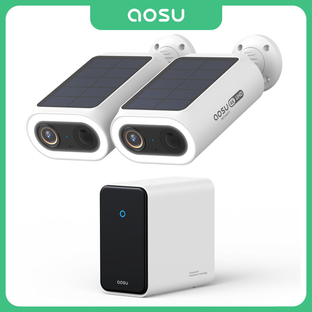 AOSU 4K Solar Camera System 2-Cam kit Wireless Outdoor AI Face Recognition Human