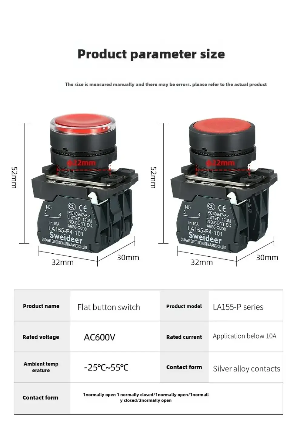 Miniature : XB4 22mm Push Button Switch with LED Momentary Self-reset Power Button Switch wi