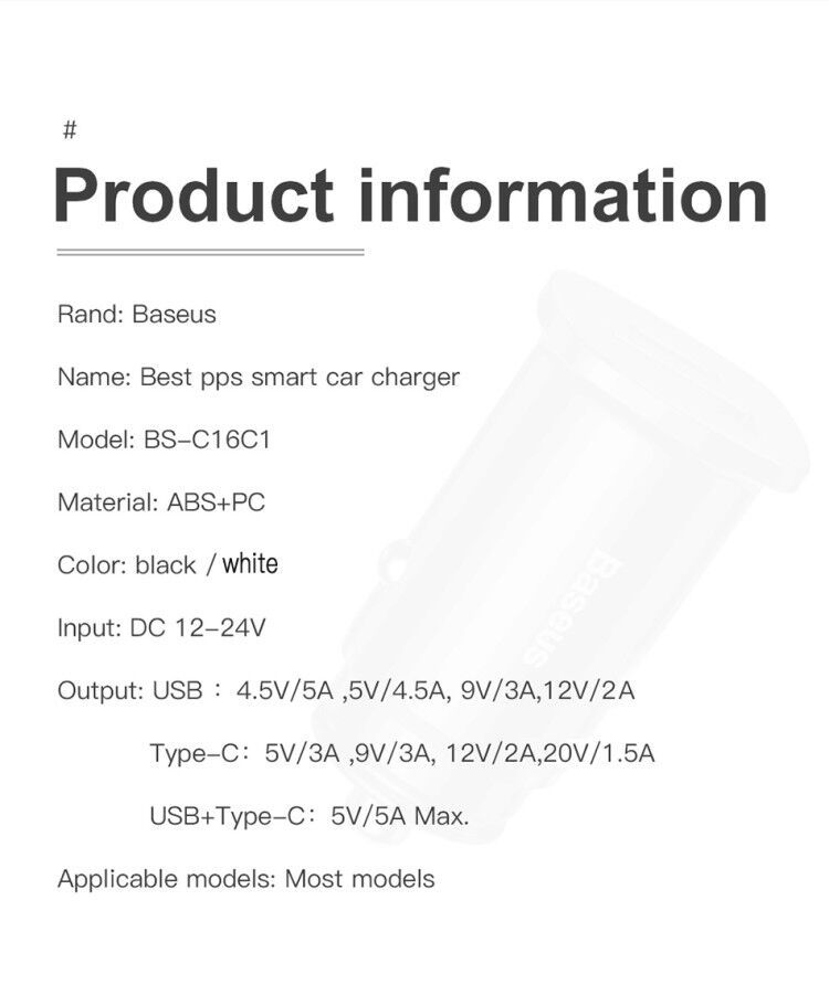 Miniature : Baseus USB Car Charger Quick Charge 4.0 QC4.0 QC3.0 PPS SCP 5A PD Type C 30W Fas