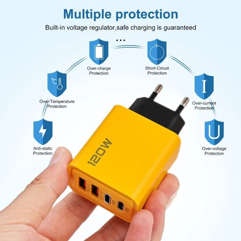 Miniature : 120W Fast Charging 4 Ports Mobile Phone Charger QC3.0 USB Type C Chargers Dual P