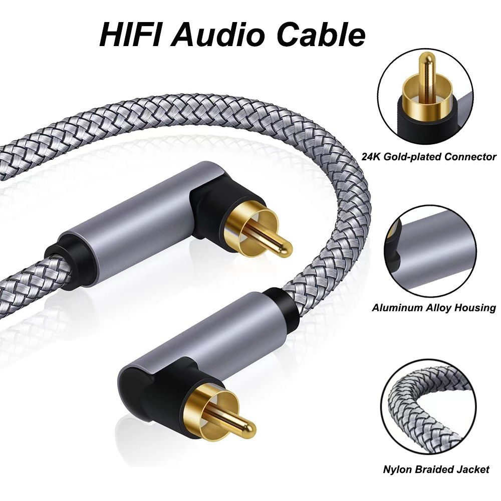 HIFI Audio Cable 90 Degree Gold Plated Digital RCA To RCA Male Coaxial Amplifer