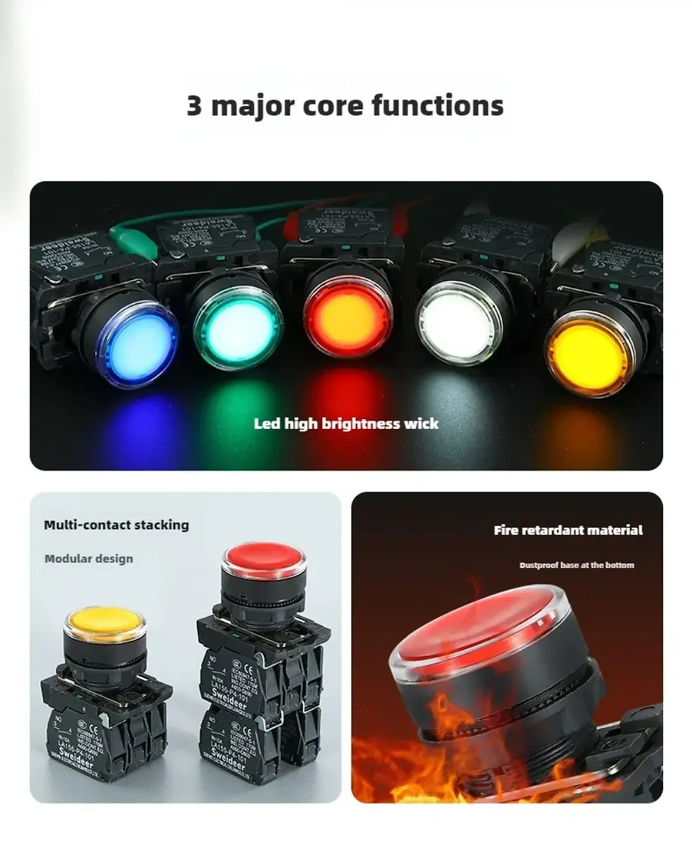 Miniature : XB4 22mm Push Button Switch with LED Momentary Self-reset Power Button Switch wi