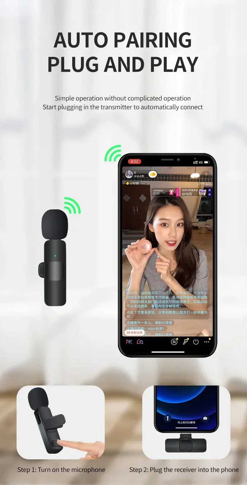 Miniature : Basix Wireless Lavalier Microphone Audio Recording Mini Replaceable Windproof Wo