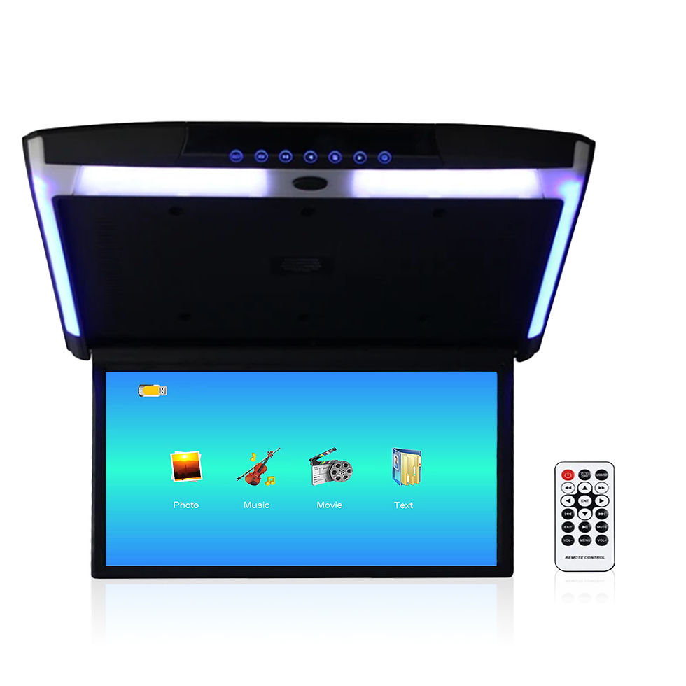 Miniature : Moniteur de toit de voiture avec lumière ambiante bleue, TV rabattable, vidéo 