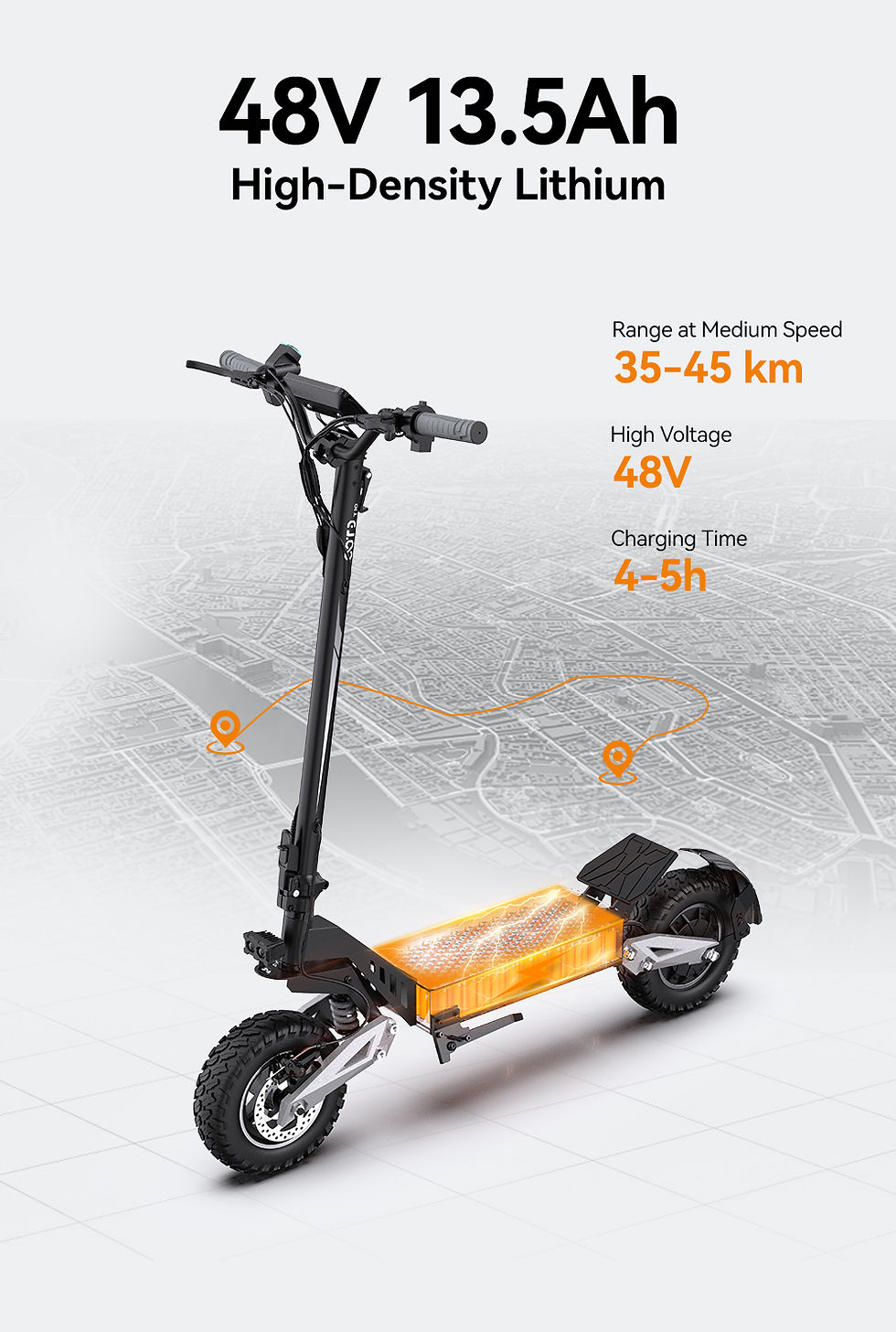 Miniature : OOTD T10 E Scooter 900W Peak Motor 48V13.5AH Foldable 35-45kmLong Range 50km/h M