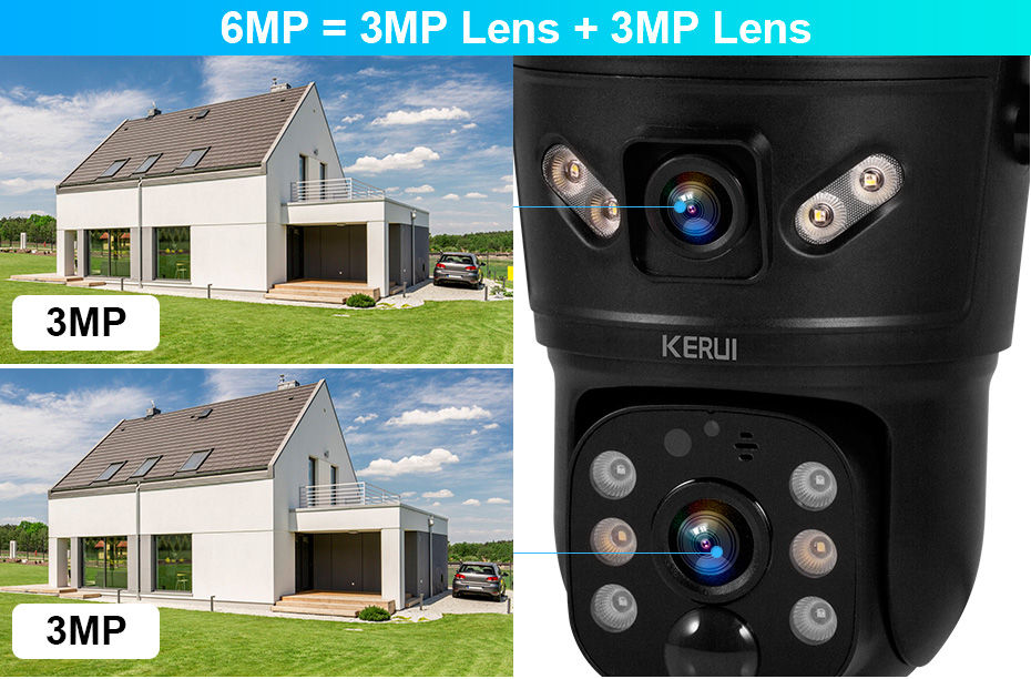 Miniature : KERUI Outdoor Waterproof 6MP 4G SIM WIFI Solar Camera Dual Lens Camera Solar Pan