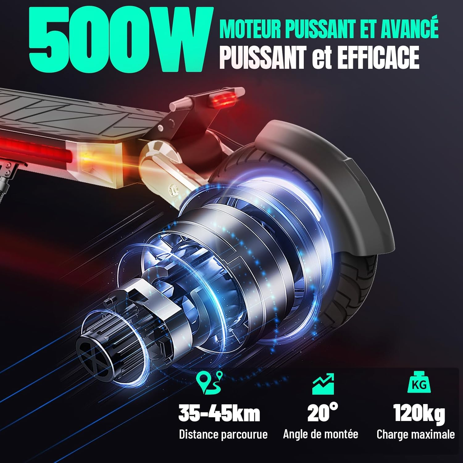 G2 Electric Scooter adult, range 40-45KM, 500 motor W (Crest W), 48V 10.4Ah, Dou