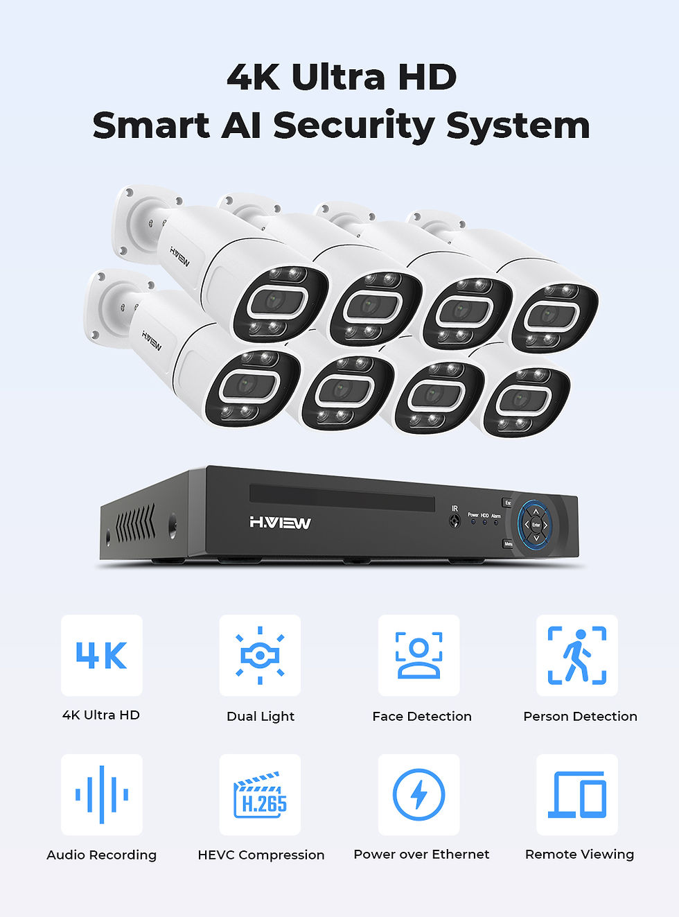 Miniature : H.View 4K 5Mp 8Mp poe Cctv Security Camera System Home Video Surveillance Kit 8C
