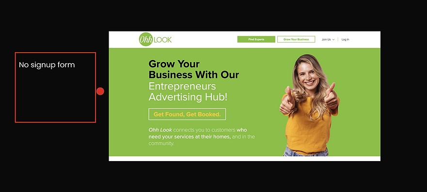 This image showcases the hero image of the provider landing page before the redesign. It does not have a signup form and has a woman holding her thumbs up with a bright green background. This doesn't encourage the user to sign up.
