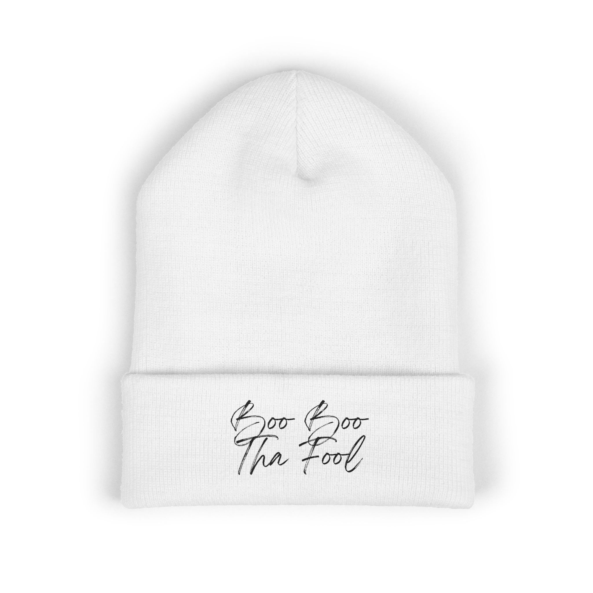 Boo Boo Tha Fool Embroidered Classic Cuffed Beanie - Black Embroidery 