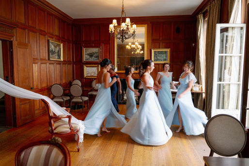 Bride and bridesmaids getting ready portrait at Misselwood 