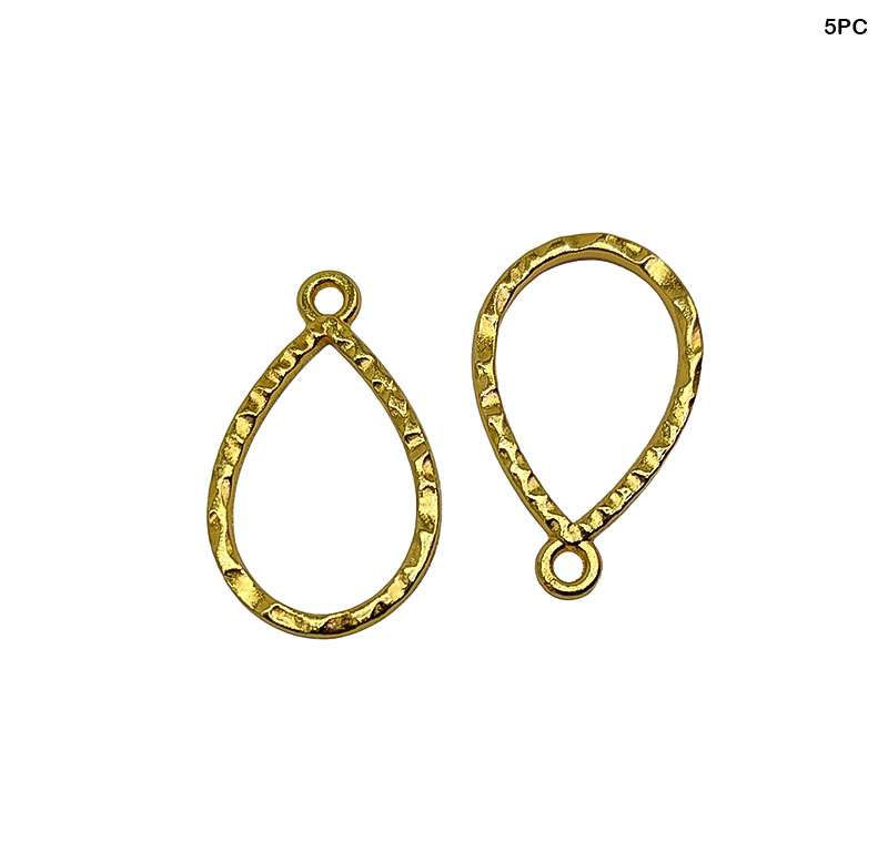 Drop Shaped Textured Pendant Golden Bezels