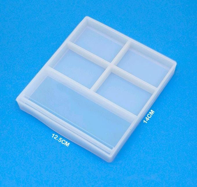 Silicone mold of a rectangle frame with a stand, designed for creating resin art frames with a sturdy base.