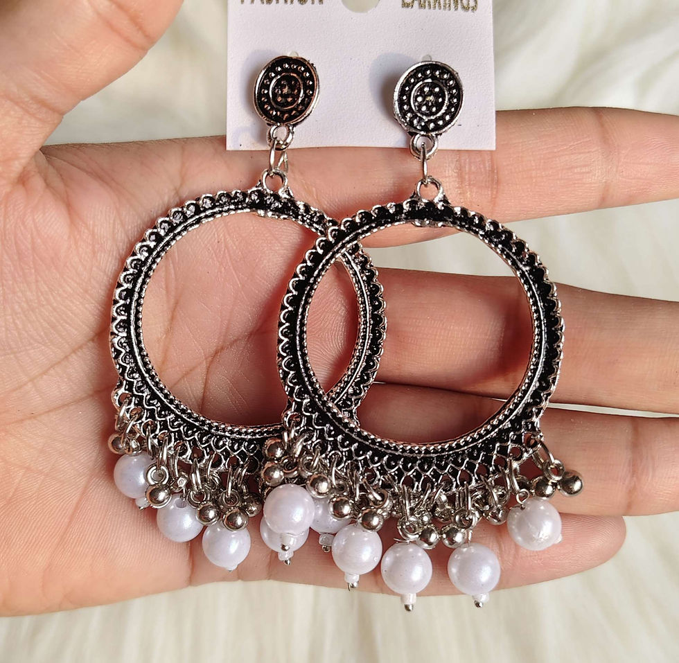 Thumbnail: Round Oxidised Jhumka Earrings Base with Beads