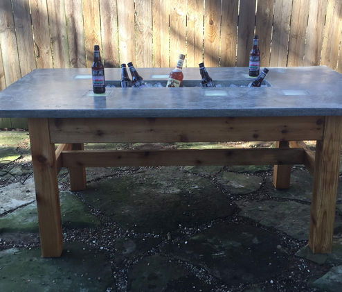 Concrete outdoor table with built in cooler