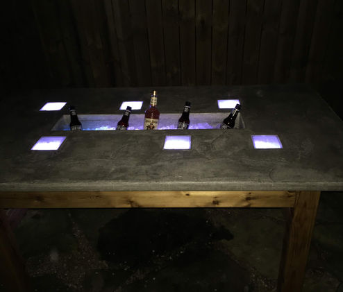Concrete Patio Table with LED Lights and Built In Drink Cooler