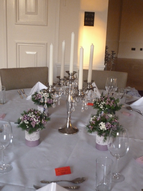 Candelabra & tin can flower favours