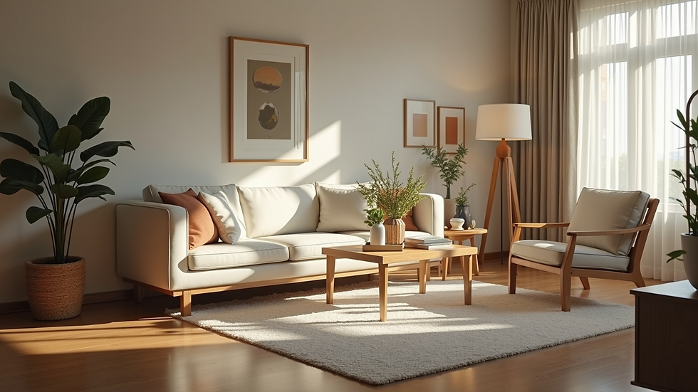 Close-up view of a well-maintained living room with decorative accents