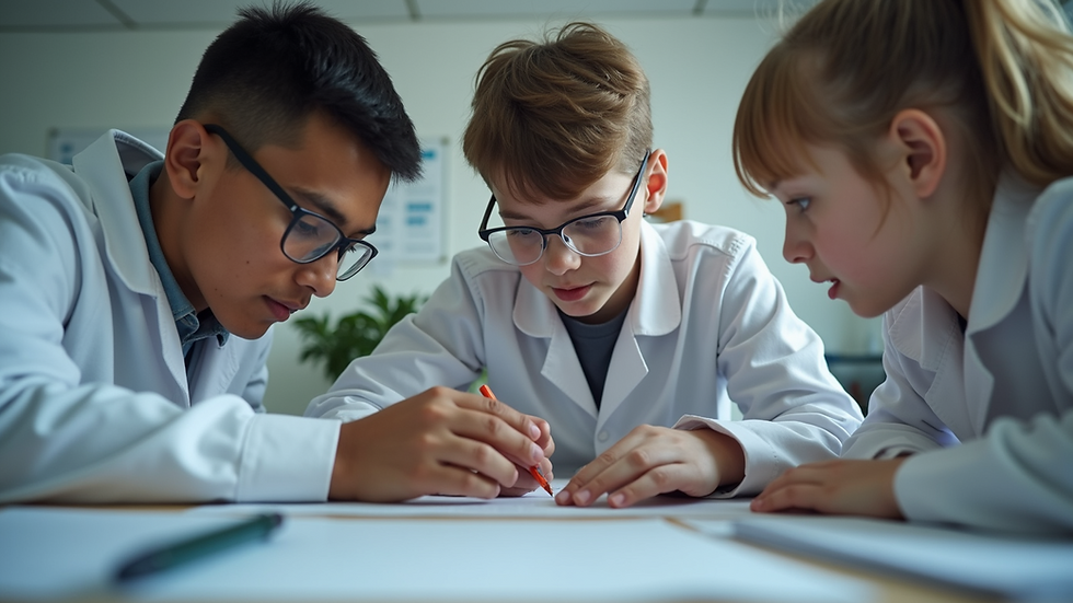 Close-up view of students collaborating on a science project