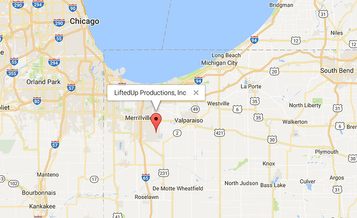 LiftedUp map of our location in the Chicagoland Area. Serving NW Indiana (NWI). Easy travel to Chicago downtown and SW Michighan.