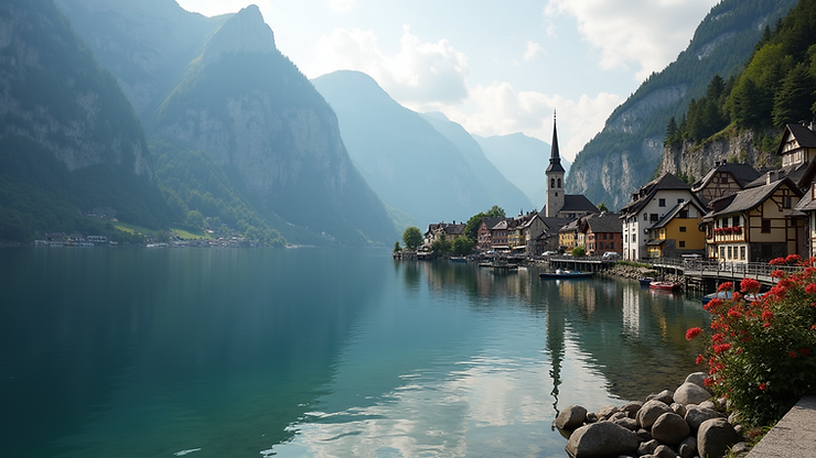 Eye-level view of Hallstatt Village in Austria