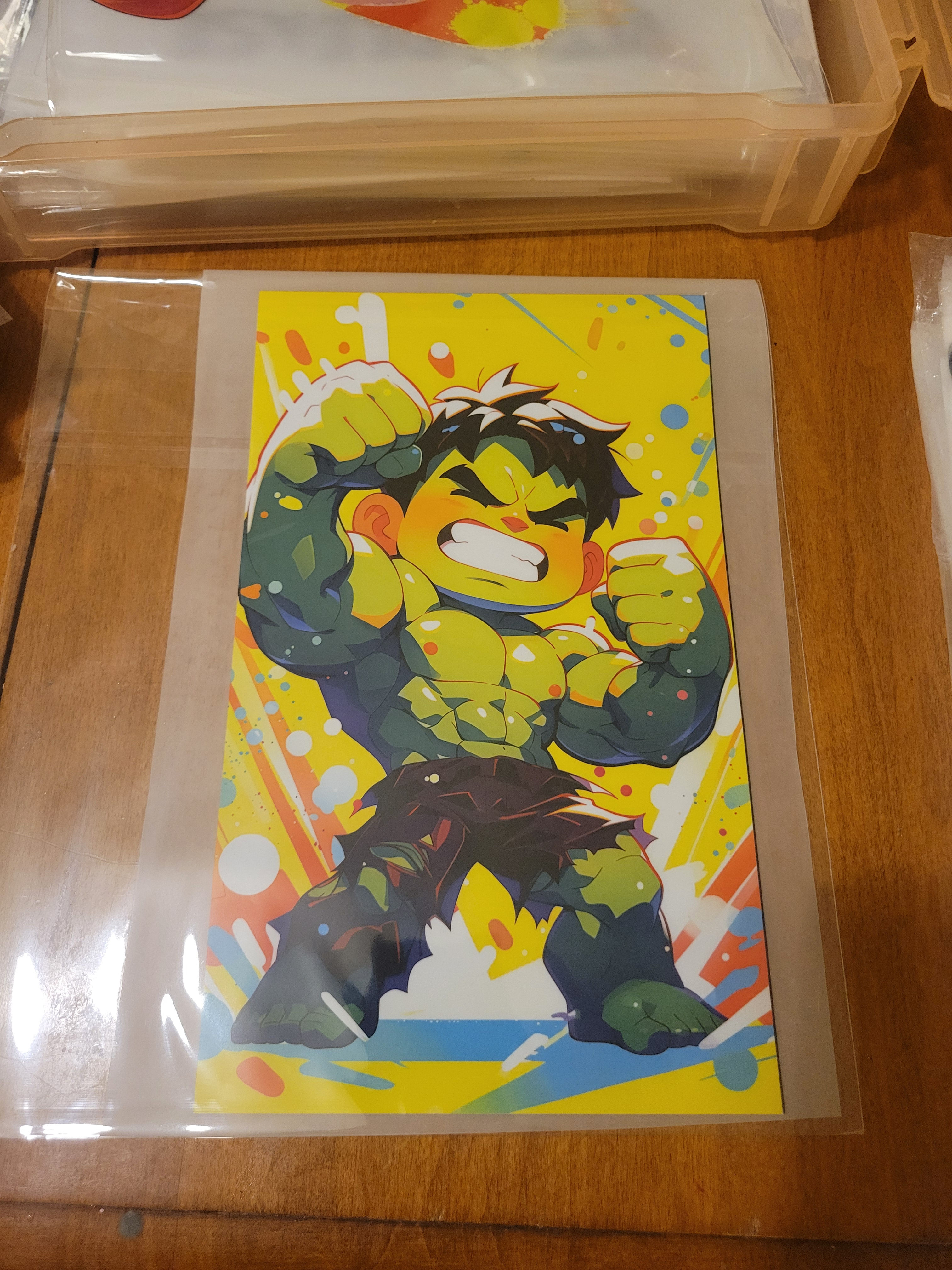 Angry green cartoon Hulk clenching fists