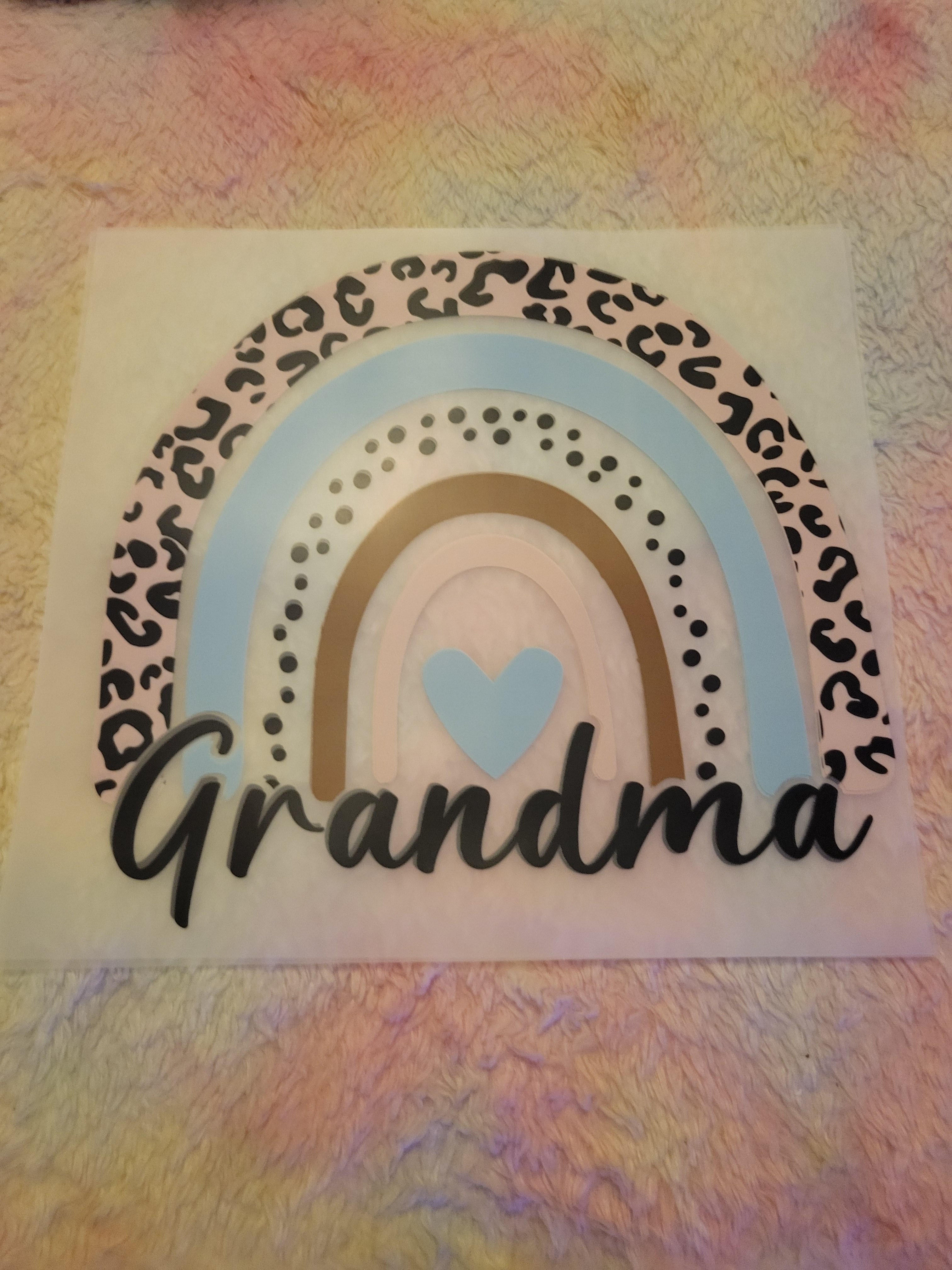 Leopard print rainbow graphic with 'Grandma' text