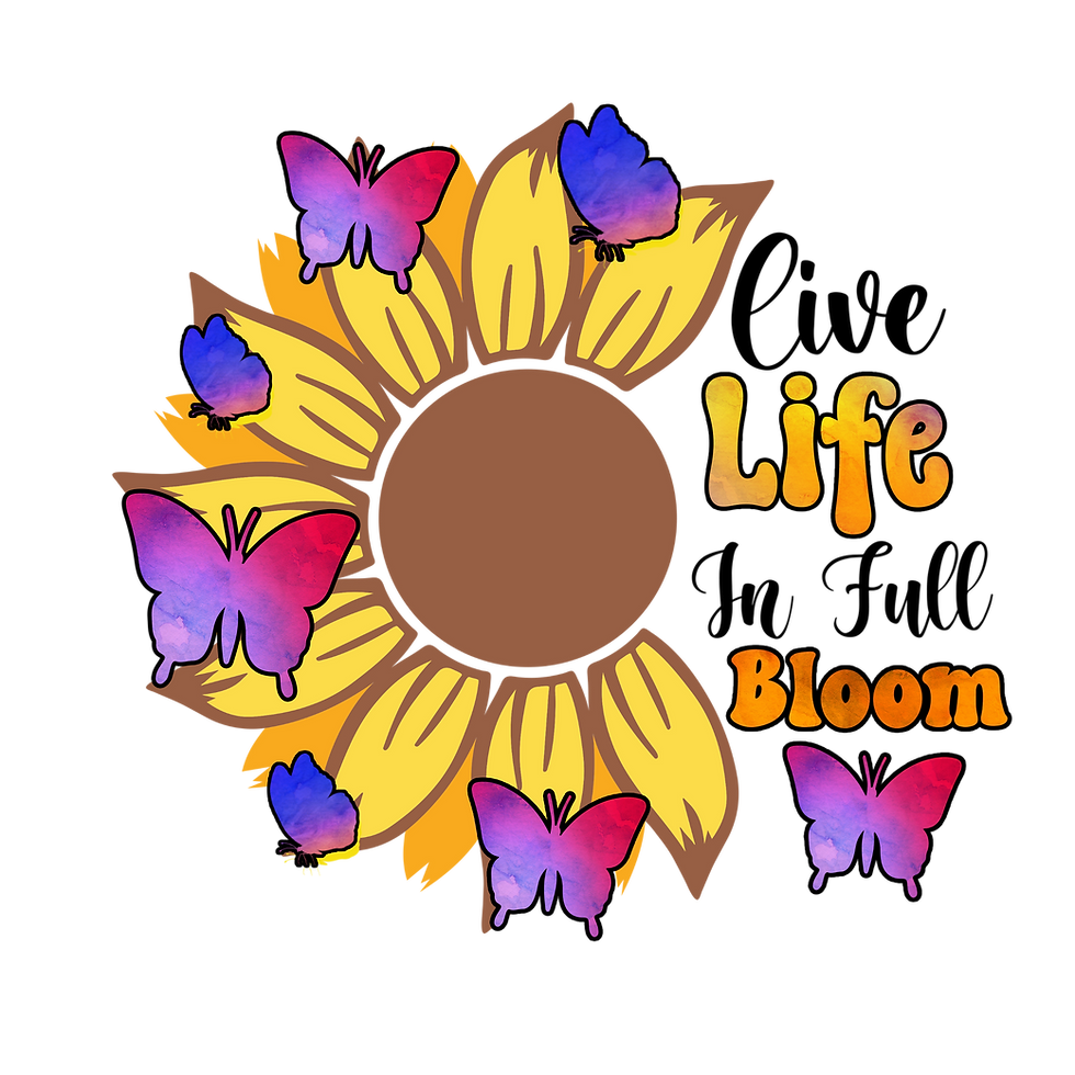 Pastel butterflies on sunflower with Life Bloom text