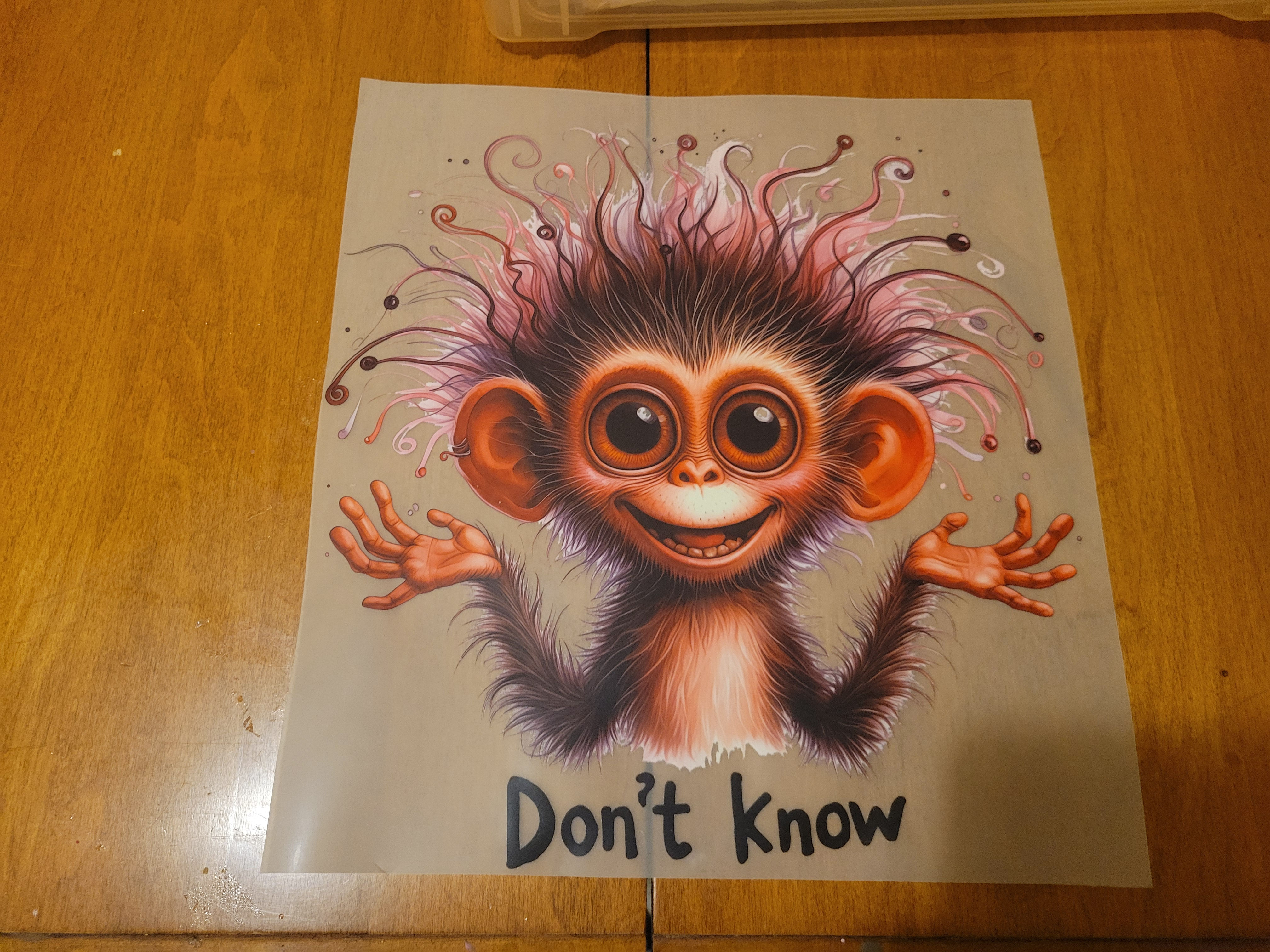 Cartoon monkey shrugging with text 'Don't know'