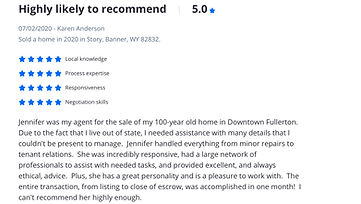 A five star review from a past client of Jennifer's