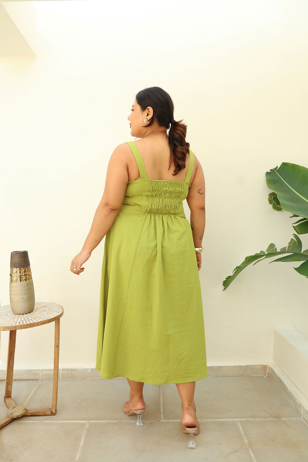 Thumbnail: Fit & Flare Lime Green Cotton Midi Dress