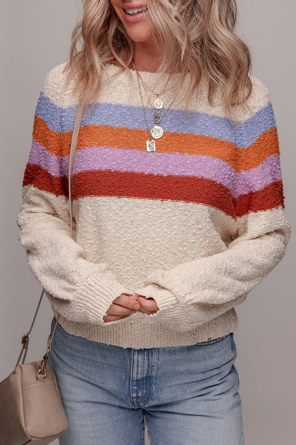 Thumbnail: Ayla Striped Color Block Loose Sleeve Chic Sweater
