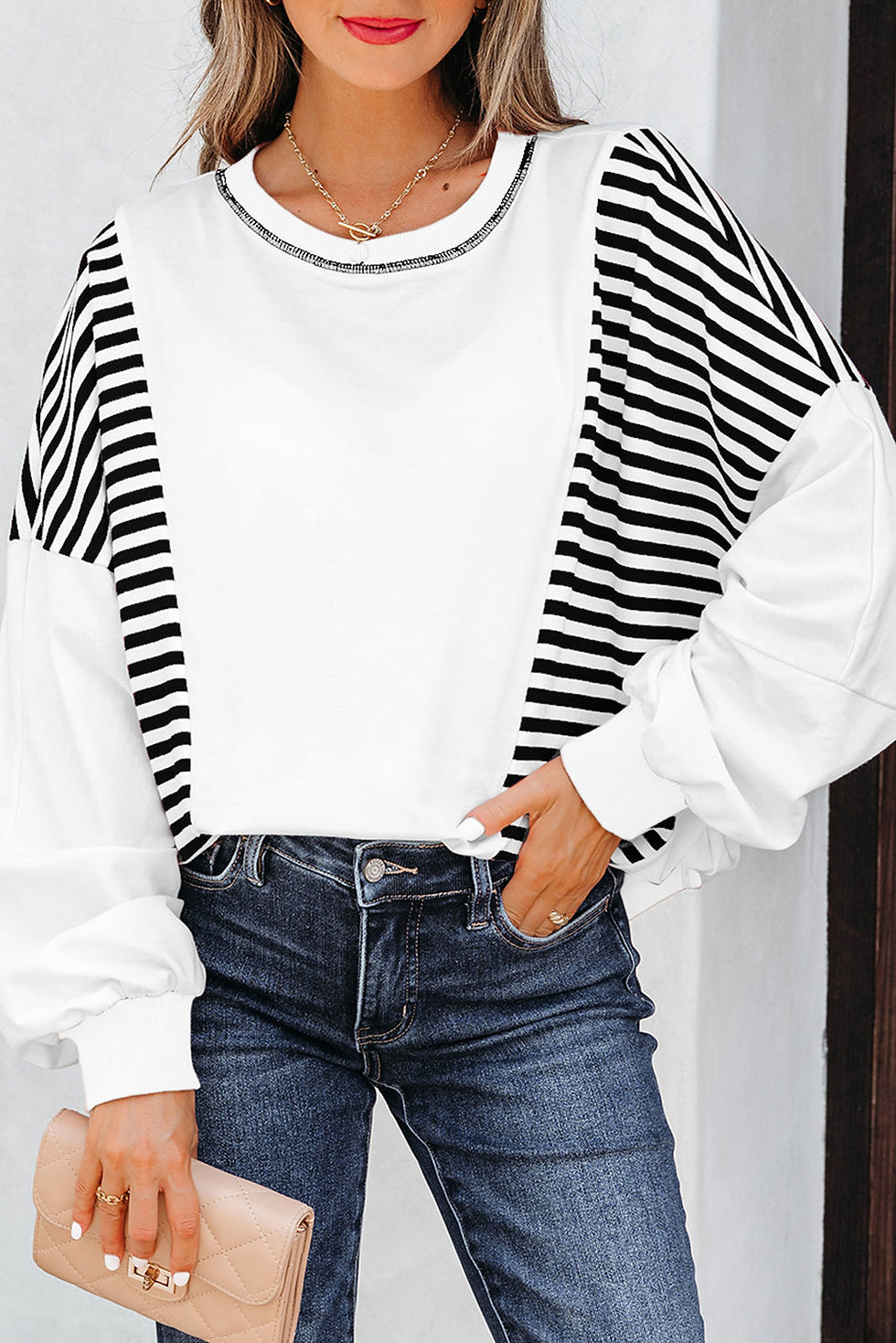 Thumbnail: Clare Contrast Stitching Oversize Sweatshirt