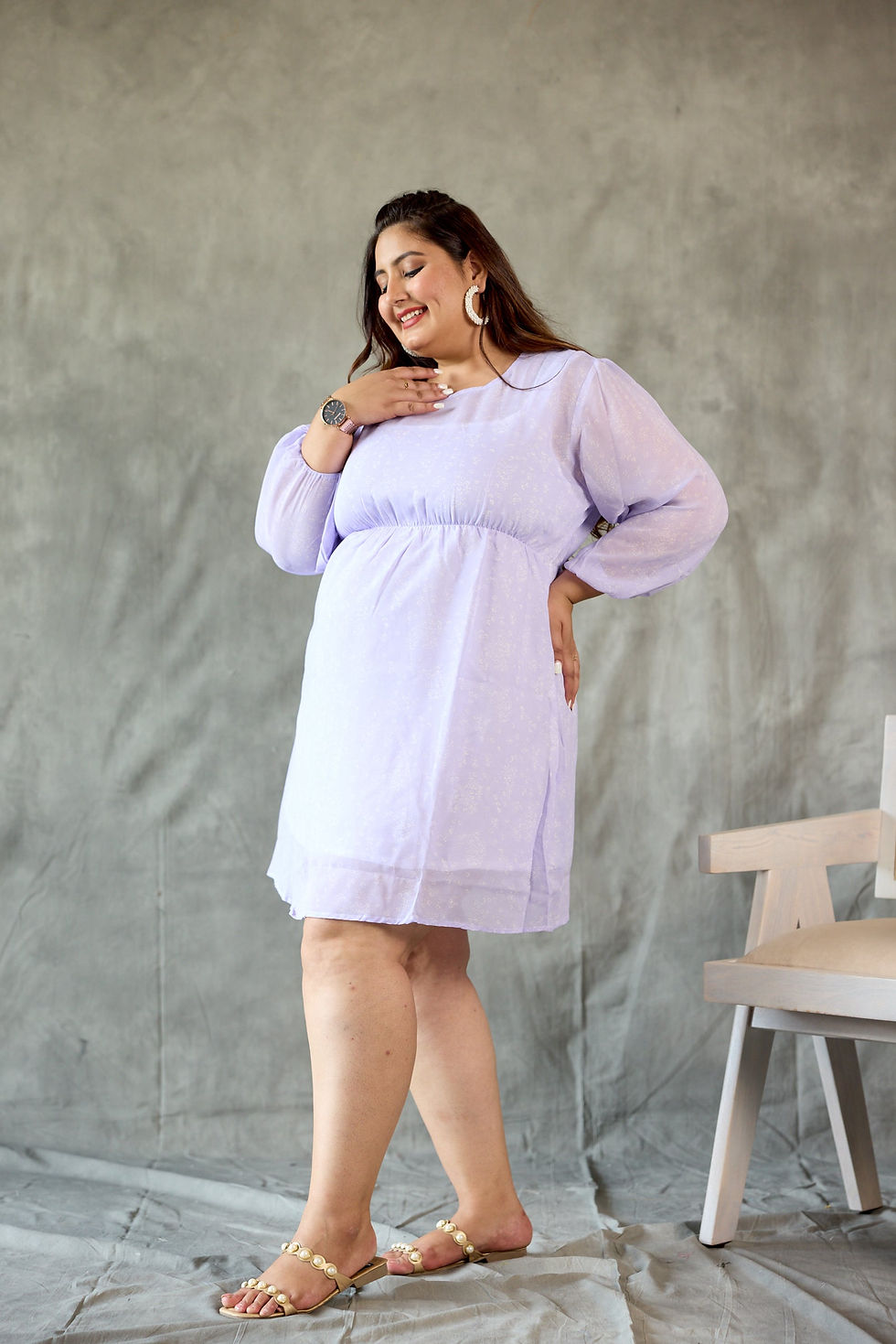 Thumbnail: Lilac Elasticated Georgette Short Dress